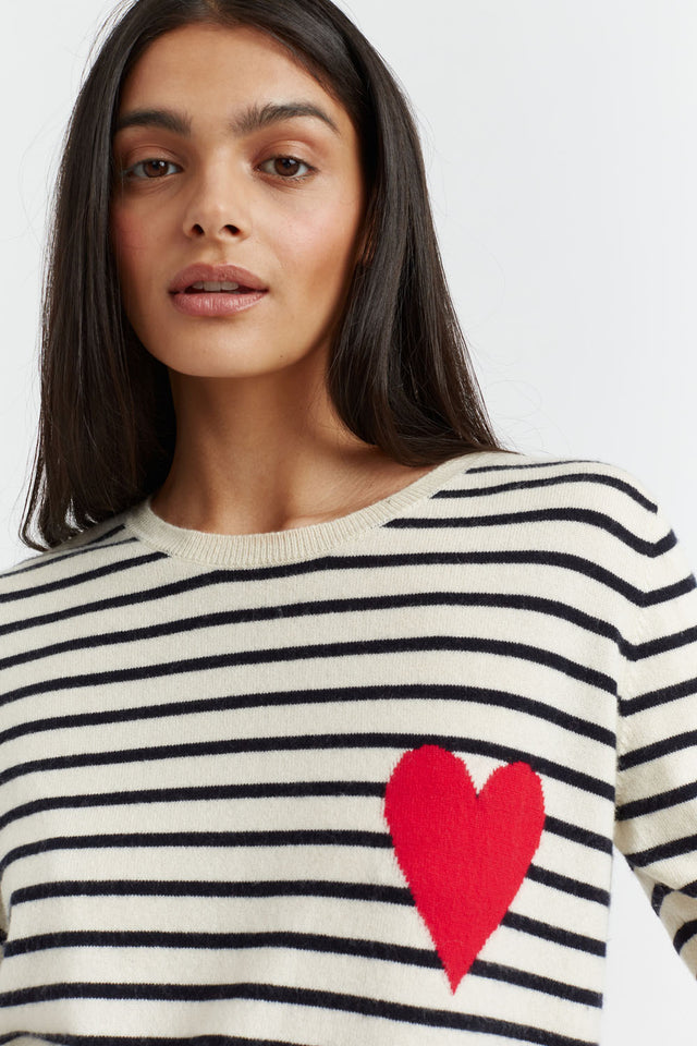 Cream-Navy Breton Heart Wool-Cashmere Sweater – Chinti & Parker USD